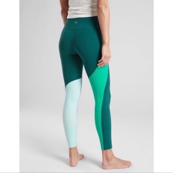 Athleta Dragonfly Green Colorblock Elation Asym 7/8 Powervita Leggings M - Picture 1 of 8